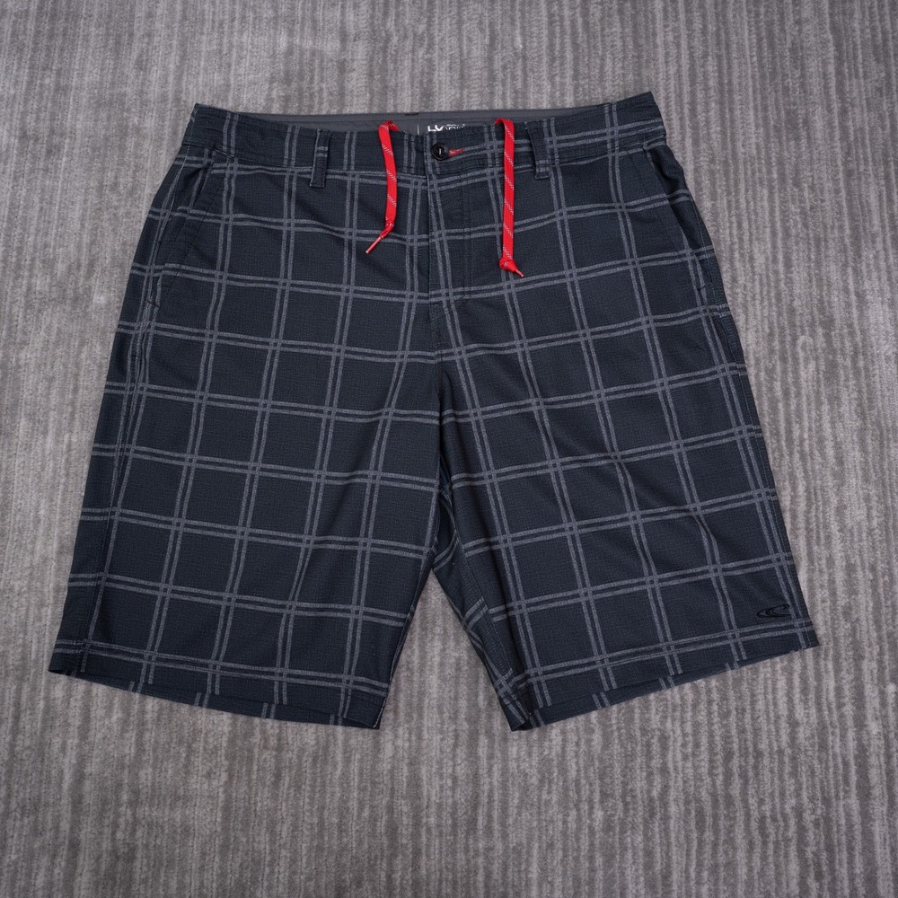 O'Neill Hybrid Shorts Mens 36 Grey Plaid Excellent Stretch Boardshorts AD01AR99